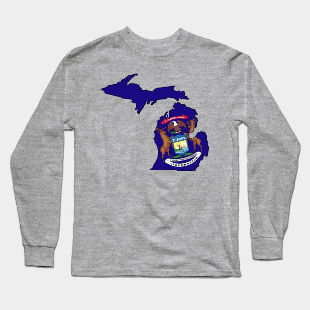 Michigan State Flag Long Sleeve T-Shirt by somekindofguru